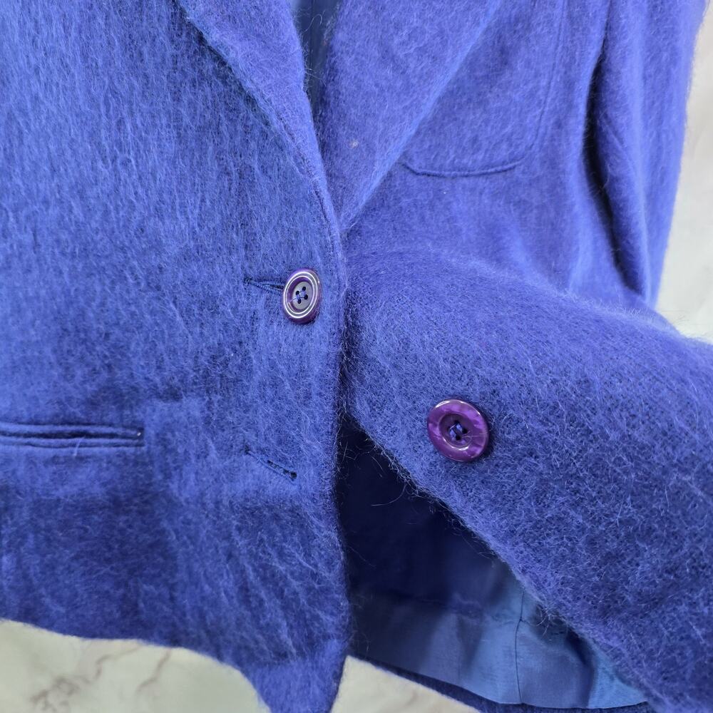 Vintage Blazer Womens Large 12 Mohair Periwinkle Wool Fuzzy 2 Button Eyelash - Picture 5 of 13